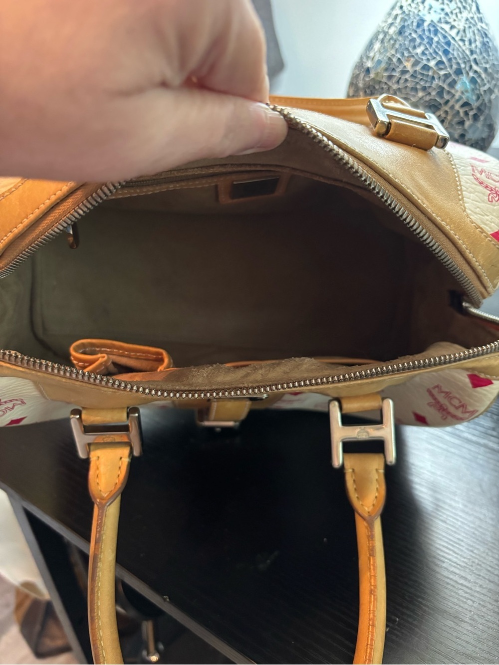 Authentic Vintage MCM Visetos Boston Bag Satchel – Limited Edition Cream & Pink - Picture 10 of 13